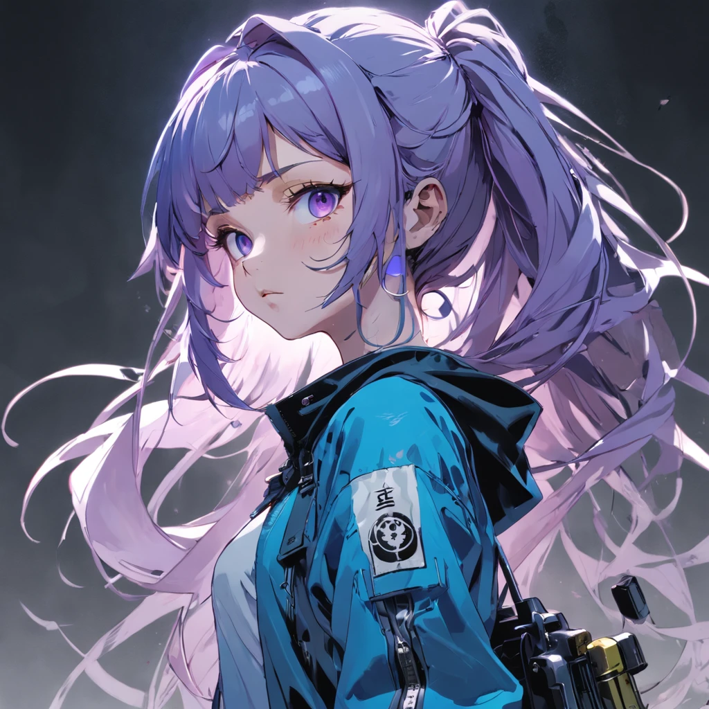 Full body portrait of beautiful chubby woman, whole head in frame, Deep skin tone, Long neon hair, Light Purple Roots Blue End, (((Yoji Shinkawa))) In a post-apocalyptic style by Yoji Shinkawa, Cyberpunk, Sun rays,