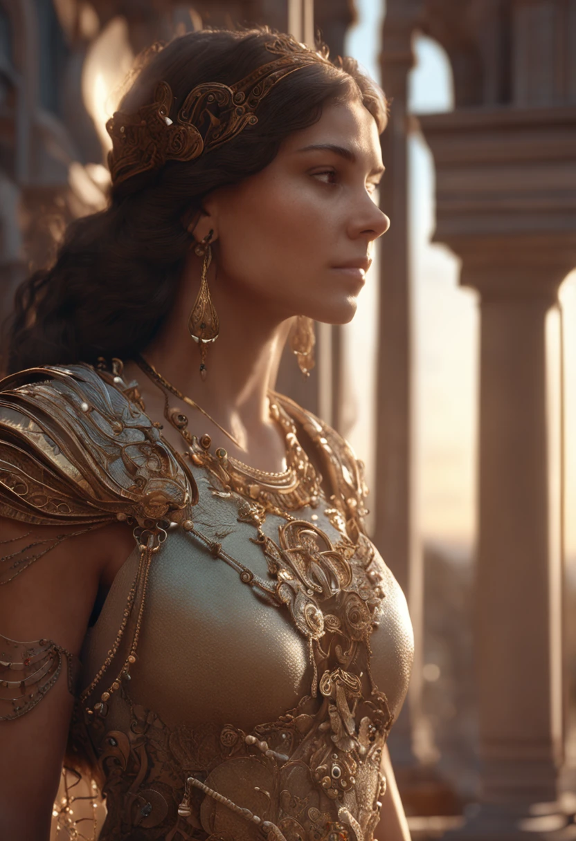 Most Beautiful Young woman, Brown hair, Greek style, pearls, jewerly, sexy dress, , perfect composition, beautiful detailed intricate insanely detailed octane render trending on artstation, 8 k artistic photography, photorealistic concept art, soft natural volumetric cinematic perfect light, chiaroscuro, award - winning photograph, masterpiece, oil on canvas, raphael, caravaggio, greg rutkowski, beeple, beksinski, giger