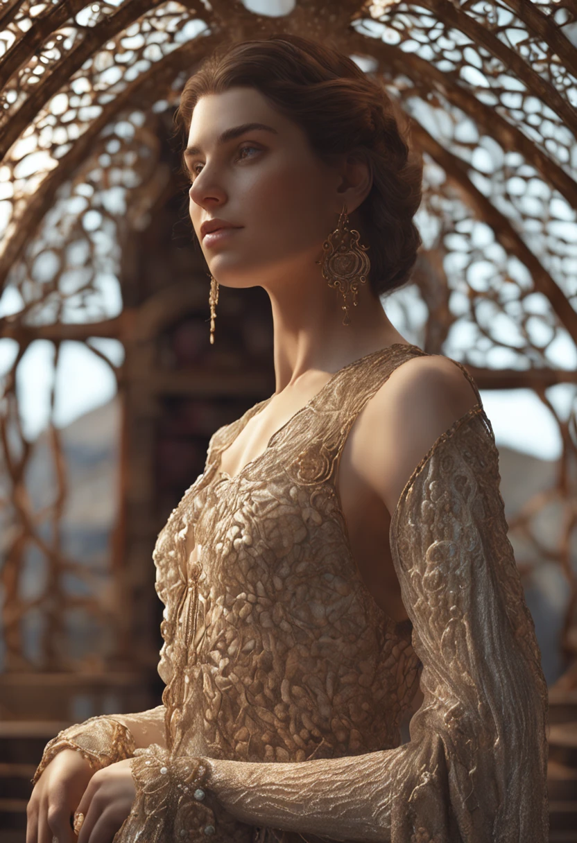 Most Beautiful Young woman, Brown hair, Greek style, pearls, jewerly, sexy dress, , perfect composition, beautiful detailed intricate insanely detailed octane render trending on artstation, 8 k artistic photography, photorealistic concept art, soft natural volumetric cinematic perfect light, chiaroscuro, award - winning photograph, masterpiece, oil on canvas, raphael, caravaggio, greg rutkowski, beeple, beksinski, giger