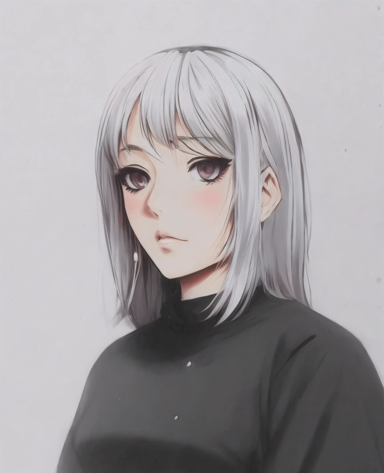 Anime - Dibujo estilo de una mujer con una camisa negra, Retrato estilo anime, Estilo manga en blanco y negro, Retrato de una chica de anime, in the art style of bowater, Retrato de Anime Girl, Retrato de Mujer Anime, mostly greyscale, Retrato de anime, Estilo anime semirealista, en un estilo anime, 1 7 - year - old anime goth girl