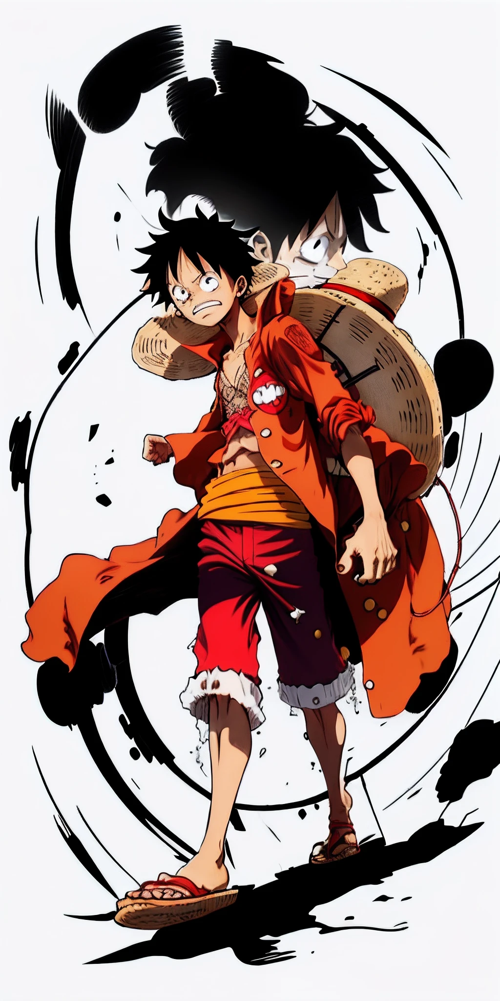 a drawing of a man in a hat and a jacket, portrait of luffy from one piece, luffy (one piece, luffy from one piece, perfect lineart, monkey d luffy, sharp lineart, luffy, monkey d. luffy, from one piece, clean lineart, extremely fine ink lineart, one piece style