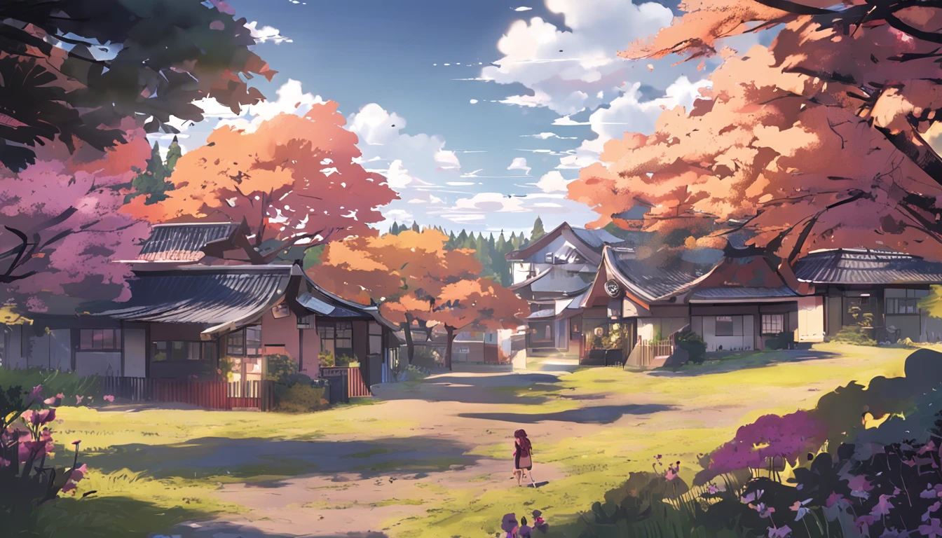 Hinata Hyuga Western scenery, flowers, villages, best art, 4k