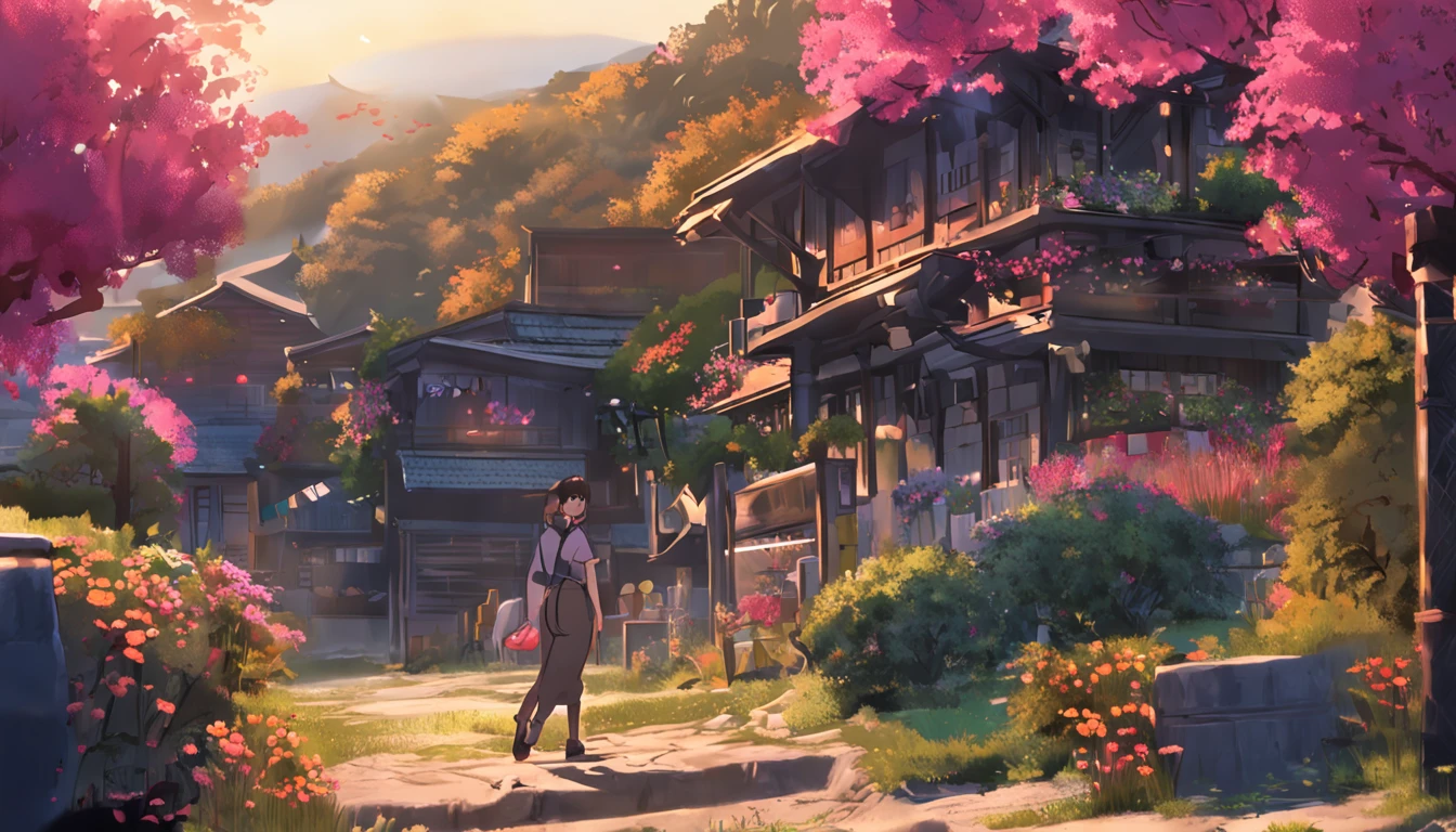 Hinata Hyuga Western scenery, flowers, villages, best art, 4k