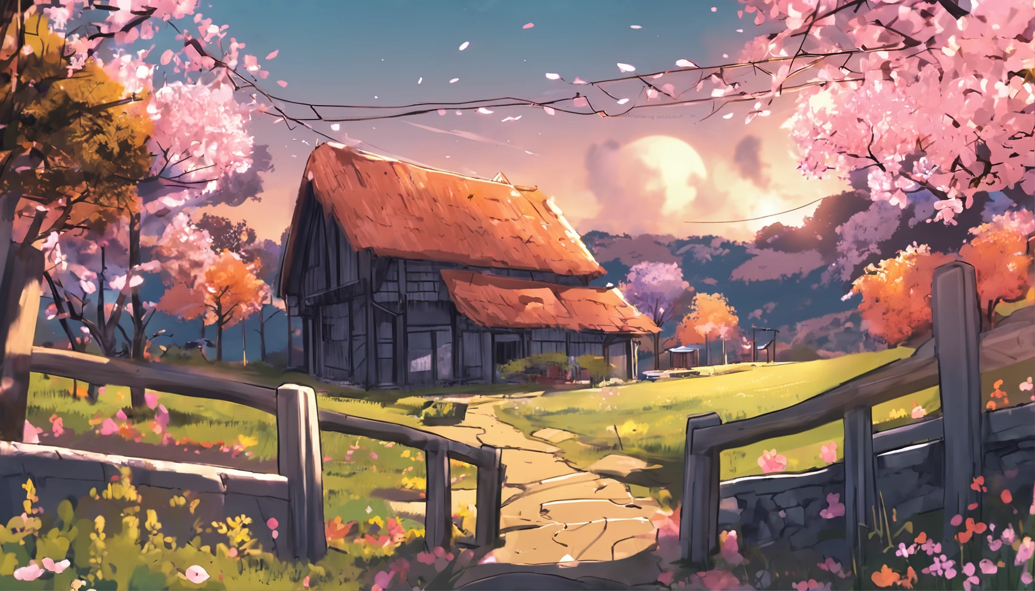 Hinata Hyuga Western scenery, flowers, villages, best art, 4k