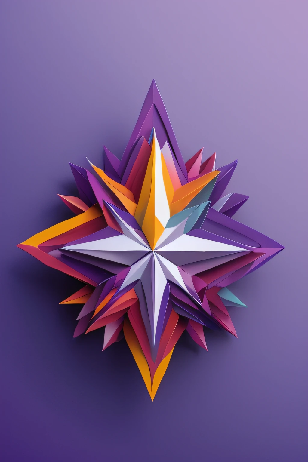 um close up de uma estrela feita de papel sobre um fundo roxo, 3d geometric abstract art, arte digital baixo-poli, Low polyvalence charts, baixo - poli, baixo-poli, arte poligonal, feito inteiramente de gradientes, Baixa poli arte, 3 d renderizado em octanagem, 3d renderizado em octanagem, Arte 3D abstrata