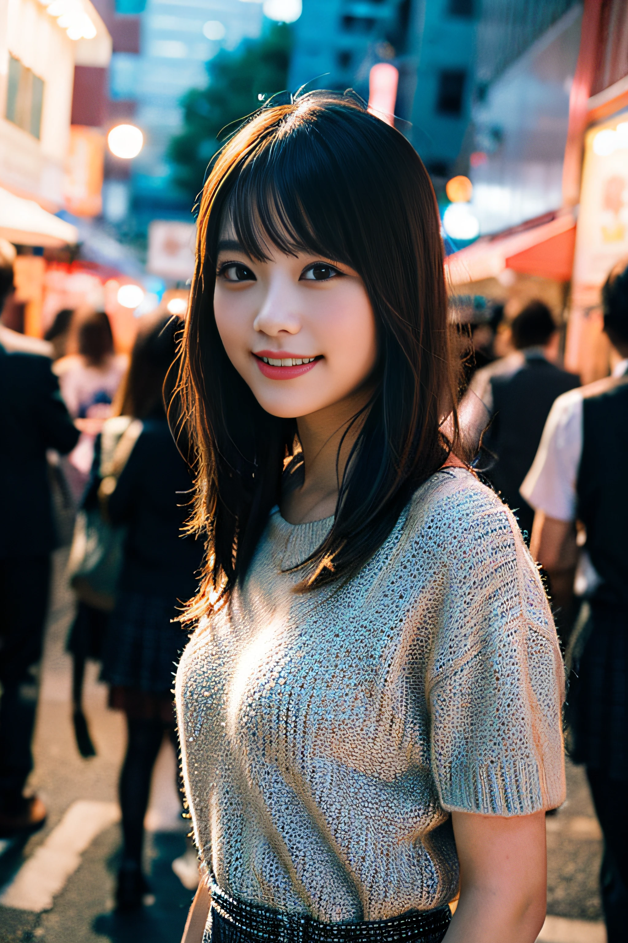 (8K、Raw photography、top-quality、​masterpiece:1.2)、(realisitic、Photorealsitic:1.37)、ultra-detailliert、超A high resolution、女の子1人、see the beholder、beautifull detailed face、A smile、Constriction、(Slim waist) :1.3)、Beautiful detailed skin、Skin Texture、Floating hair、Professional Lighting、Whole human body、Longhaire、a blond、japanese hight school uniform、hi-school girl、matsuri、In the street、sparklers、Bob Hair、Summer Festivals、food stand、Happy smile