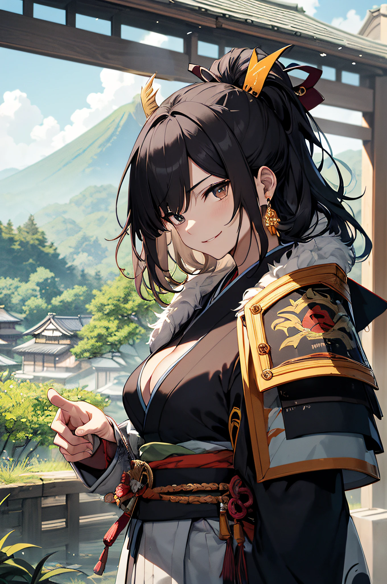 Earrings with wings、Japan sword at the waist、
