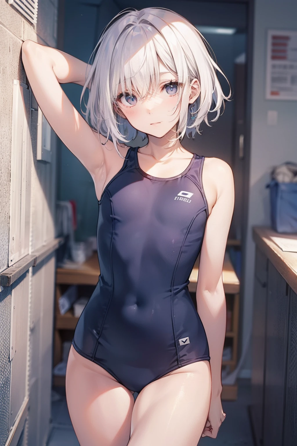 top-quality、Full limbs、complete fingers、Slender beauty、straight haired、short-hair、White hair、School swim wear、Small eyes、Infirmary