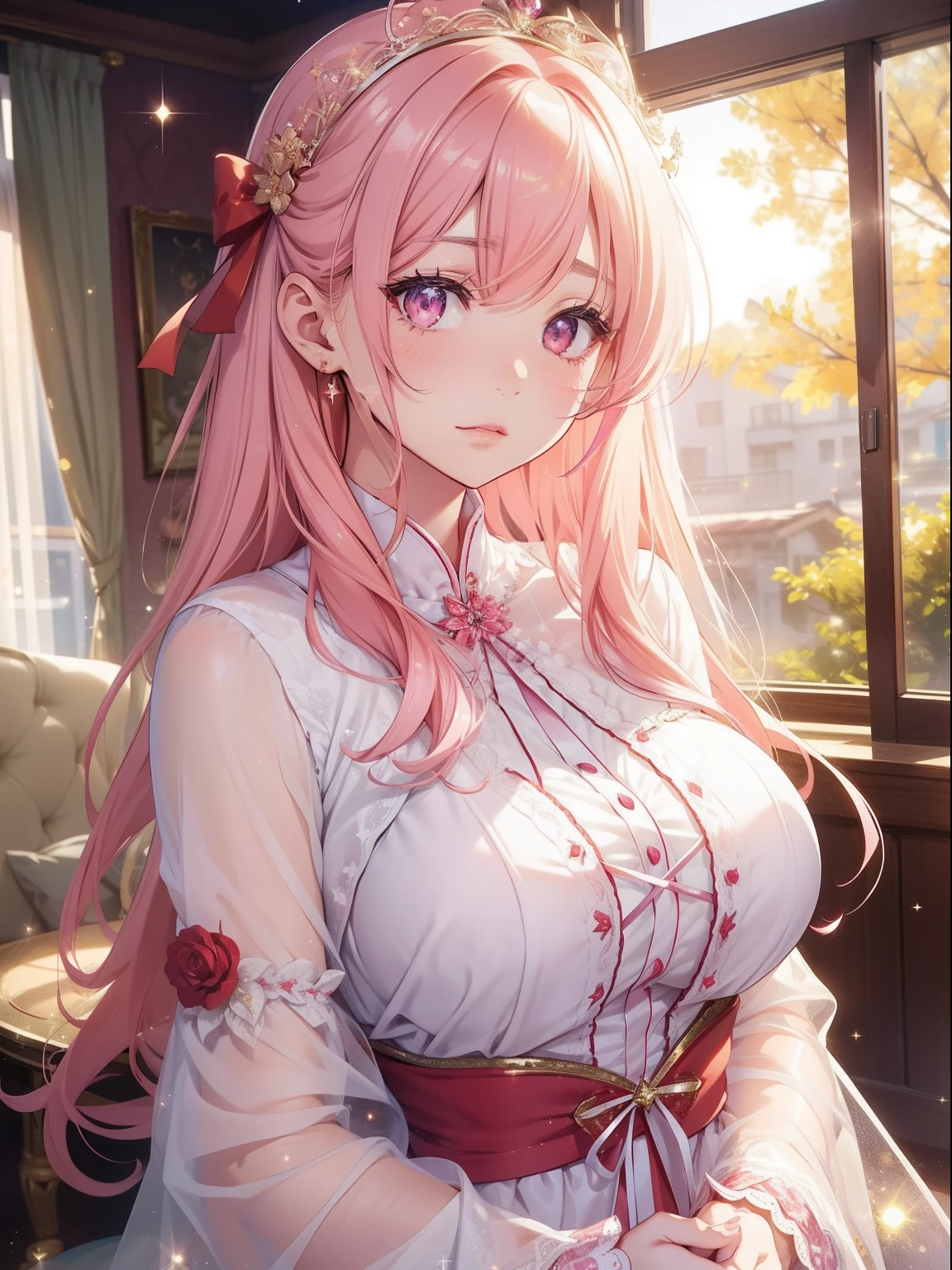 (masutepiece, Best Quality: 1.4), (max resolution: 1.2), (Ultra HDTV: 1.2), cinematric light, 8K resolution, Detailed eyes and skin, detailed facial features, Perfect limbs, Perfect fingers, Anatomically accurate body, Fingers in natural shape, Realistic texture, (The focus is on the entire upper body:1.7), (30-years old), (Beautiful kimono, beautiful kimonos:1.3), (Mature Pose:1.1), Perfect Style, (Beautiful face, kawaii eyes, Clear eyes, realisticeyes), acurate, Anatomically correct, Highly detailed face and skin texture, Detailed eyes, Double eyelids, Thin eyebrows, Glitter Eyeliner: 1, Natural cheeks, Glossy skin, Fair skin: 1.2, (Glossy lips: 1.4), (Shy look: 1.2), (#Slim waist), Full body like:1.8, (red blush, embarrassed from:1.1), (shiny lips: 1.1), (large full breasts:1.7), red blush, Neat and clean woman, ((25-years old)), person flowing diagonally, Brown hair, curlyhair, Fetishes, Lustrous hair), (Cute hair ornament),