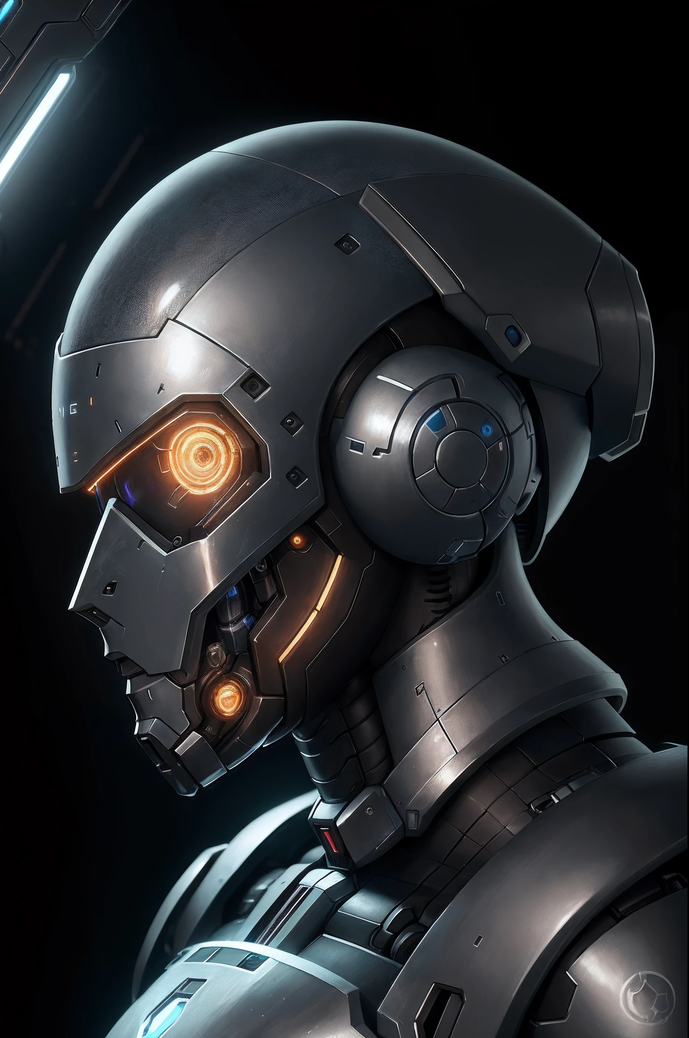 Portrait painting of a cybernetic grey girl with power armor,painting, fan art,detailed, perfect anatomy,reflection light, realistic light,8k octane wallpaper,hardline,highly detailed,