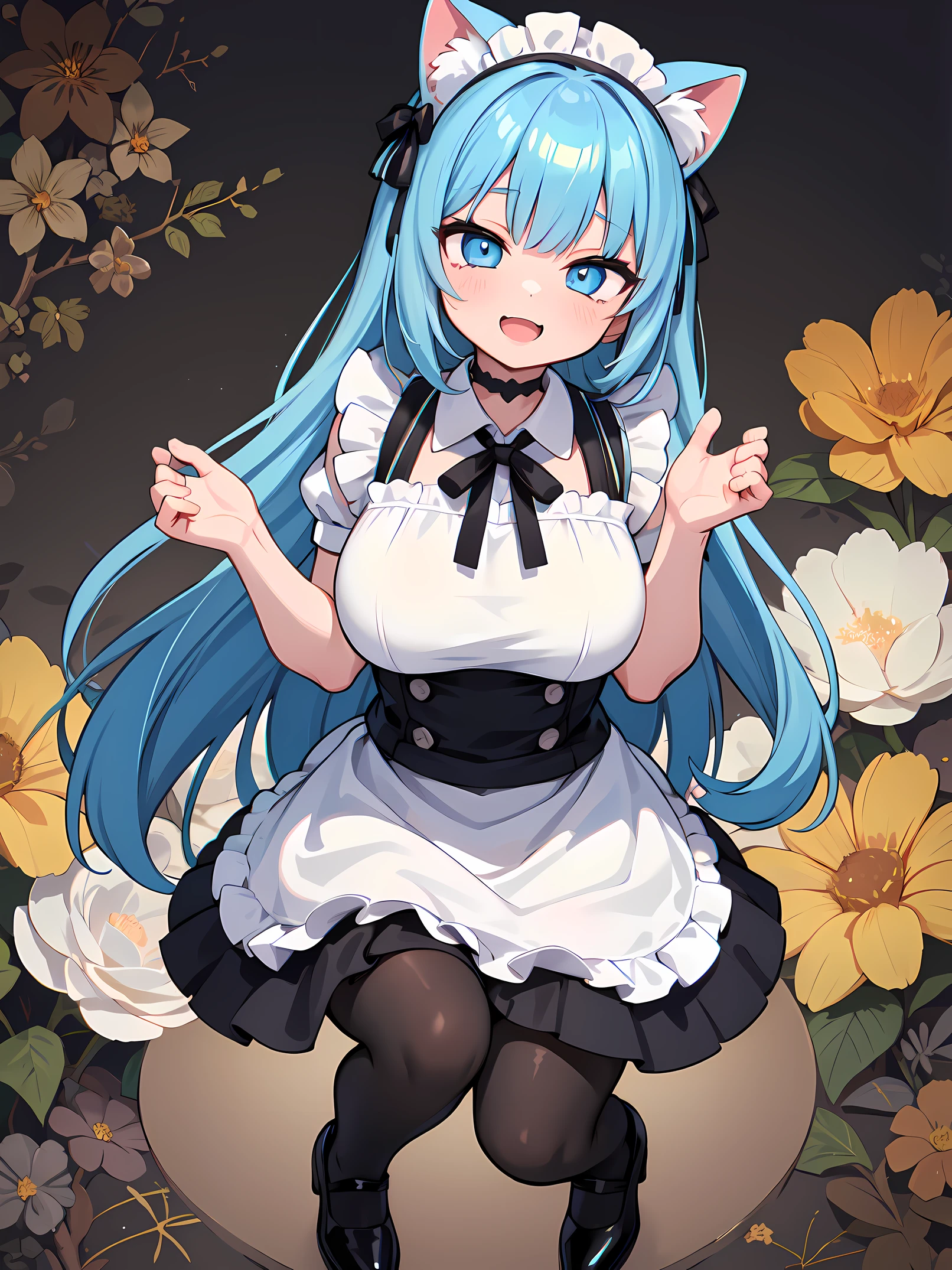 smug face,masterpiece,Elementary school student girl,alone,long hair,light blue hair,off shoulder:1.2,Cafe,black maid outfit,put your hands on your hips,naked pussy tits naked nipples smug、brat,spread your legs,Red pattern,Man juice dripping