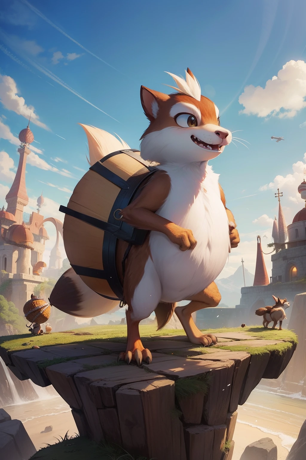 Cartoon groundhog with a red hat and a red sledgehammer, official splash art, stylized game art, mobile game art, game illustration, stylized concept art, splash screen art, hamster with a rifle, detailed game art illustration , wallpaper splash art promo art, detailed game art, game art, splash art brawlstars, character splash art
