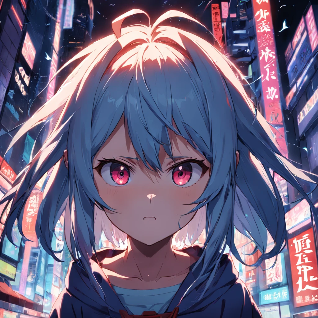 masterpiece, best quality, very aesthetic, absurdres,1girl, ahegao, tongue_out, rolling_eyes, saliva,double V gesture,tears in eyes,,Cyberpunk City, Street, Night, neon light, neon sign,,floating_hair