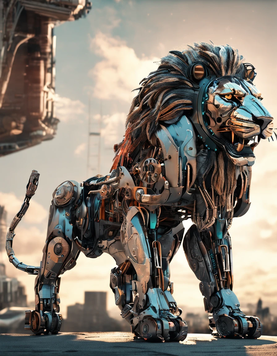 Futuristic Lions Cyborg, mechanical Lions, Robots, Niji Art, Best quality, Masterpiece,