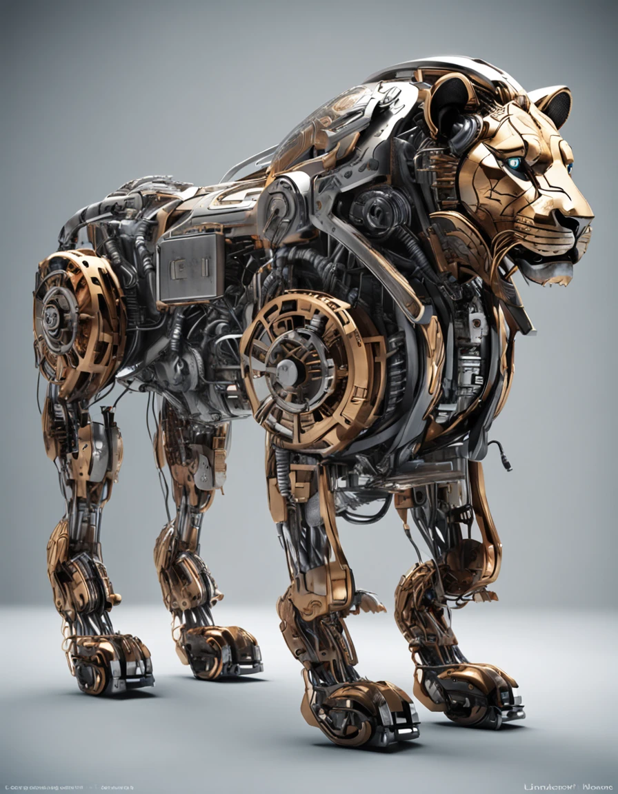 Futuristic Lions Cyborg, mechanical Lions, Robots, Niji Art, Best quality, Masterpiece,