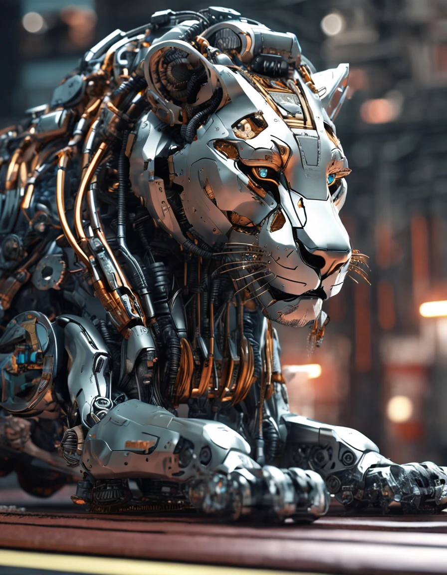Futuristic Lions Cyborg, mechanical Lions, Robots, Niji Art, Best quality, Masterpiece,