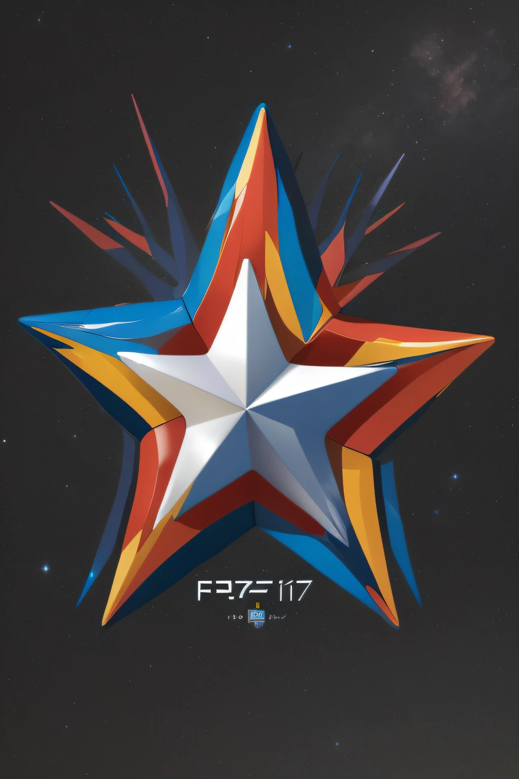 There is a star with a star-shaped design, Arte Oficial, official poster artwork, Arte Promocional, telhado estrela, Arte Promocional, arte do cartaz promocional, estrela gigante, 2D/3d mashup poster design, Camada minimalista estilizada, Camada de arte, Artwork, f - 9 1 / 1 2 5, poster artwork, 2 0 1 7