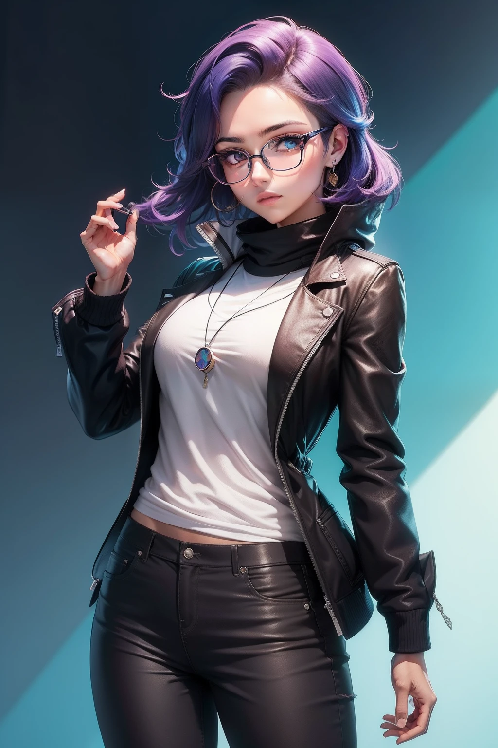 crie uma personagem com estilo de desenho de anime, usando oculos explicando algo. com fundo preto,com cores vibrantes!