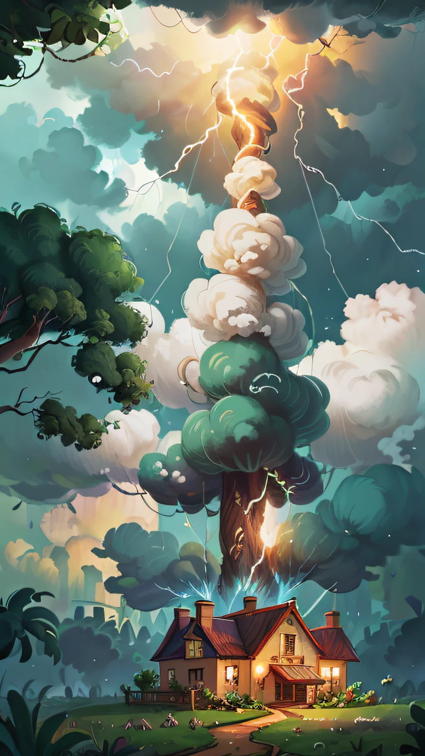 Lightning falling from the sky on a plantation