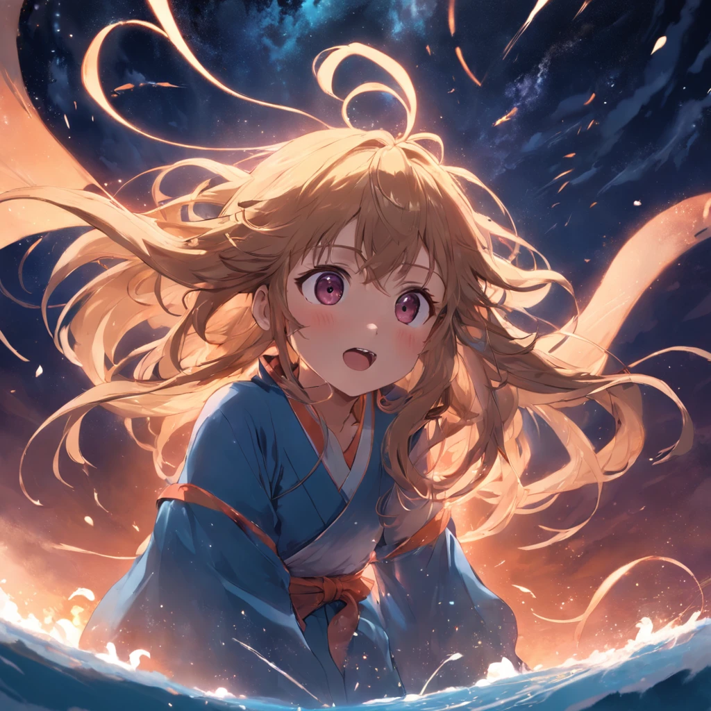 obra-prima, melhor qualidade, filme ainda, 1girl, garota nuvem, floating into the sky, close-up, brilhante, feliz, Soft lighting and Warm, deserto, (Sparks: 0,7)