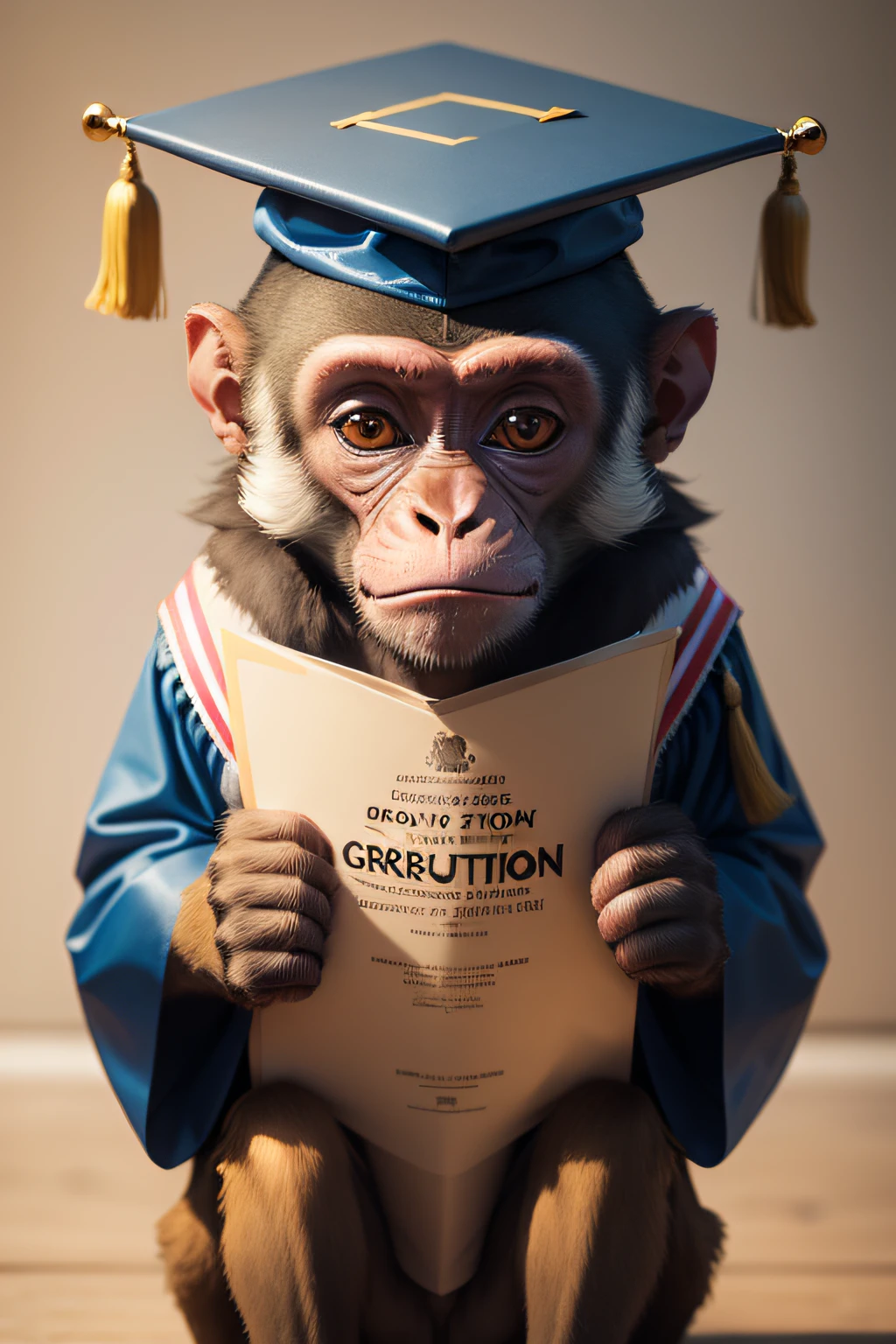 Animal monkey wearing graduation hat