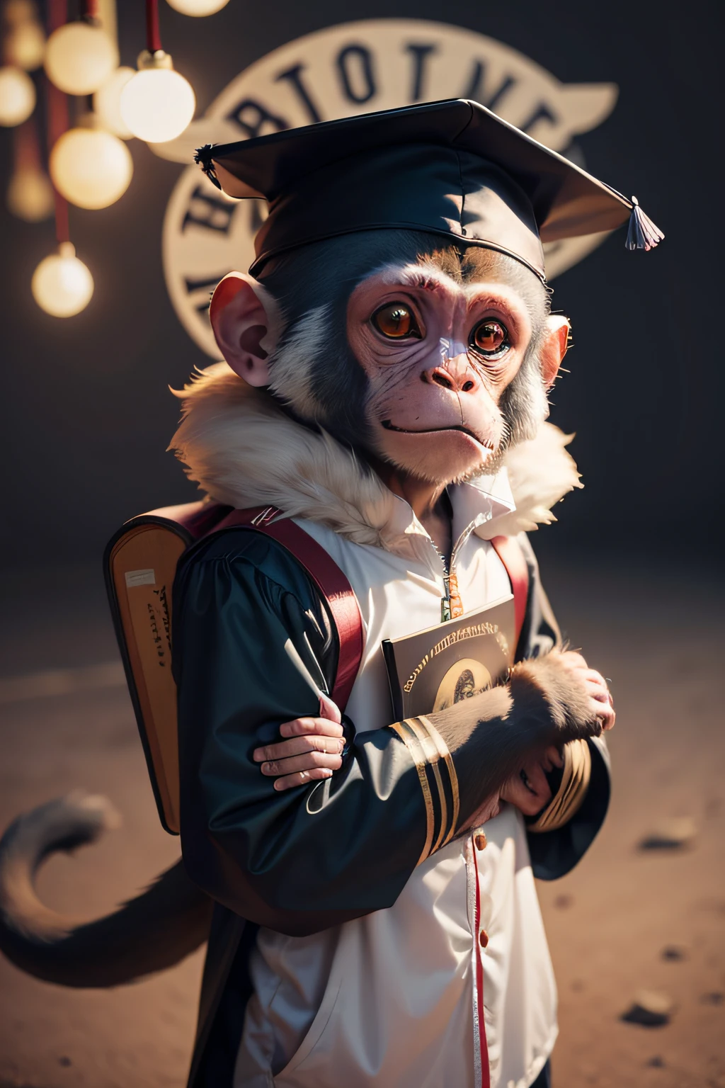 Animal monkey wearing graduation hat