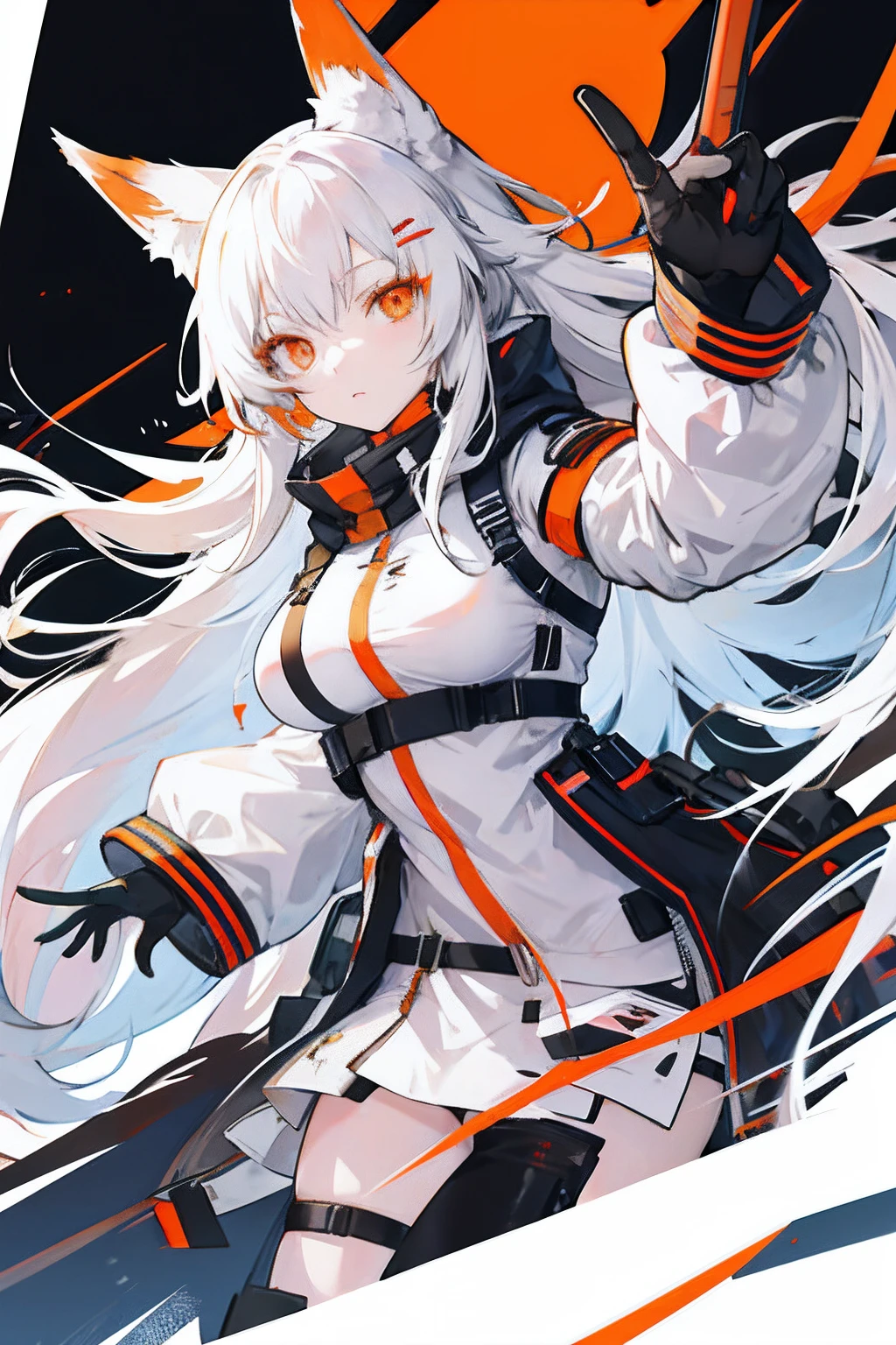 anime girl with long hair and a orangeeyes, arknights , white haired fox, girls frontline style,1girl