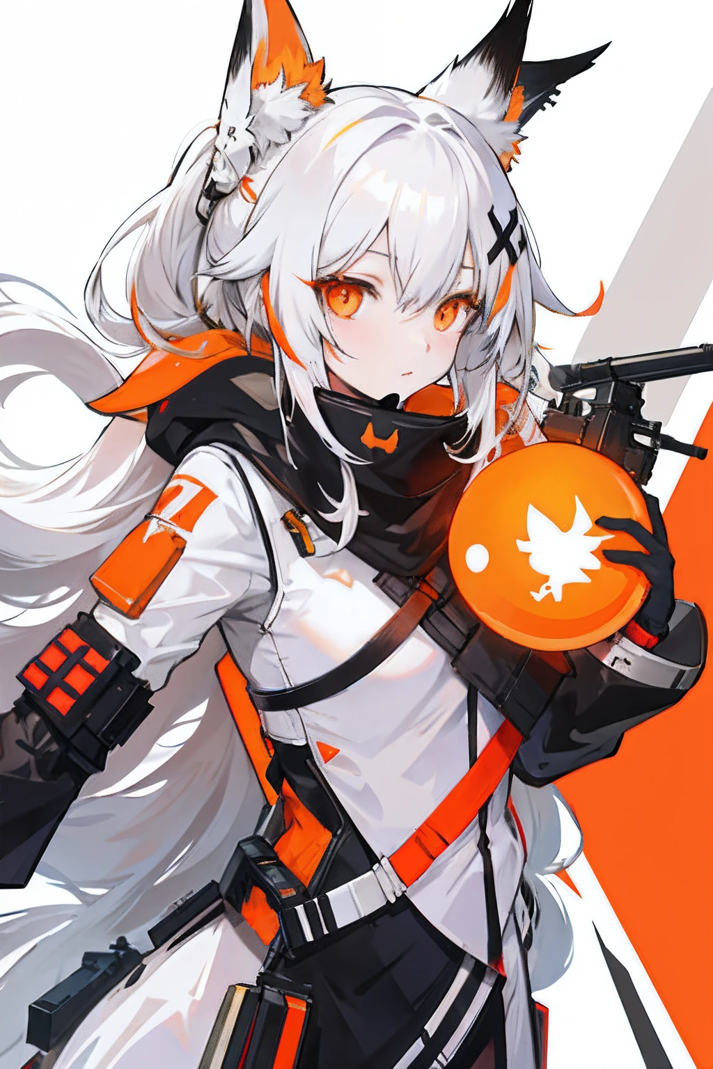 anime girl with long hair and a orangeeyes, arknights , white haired fox, girls frontline style,1girl