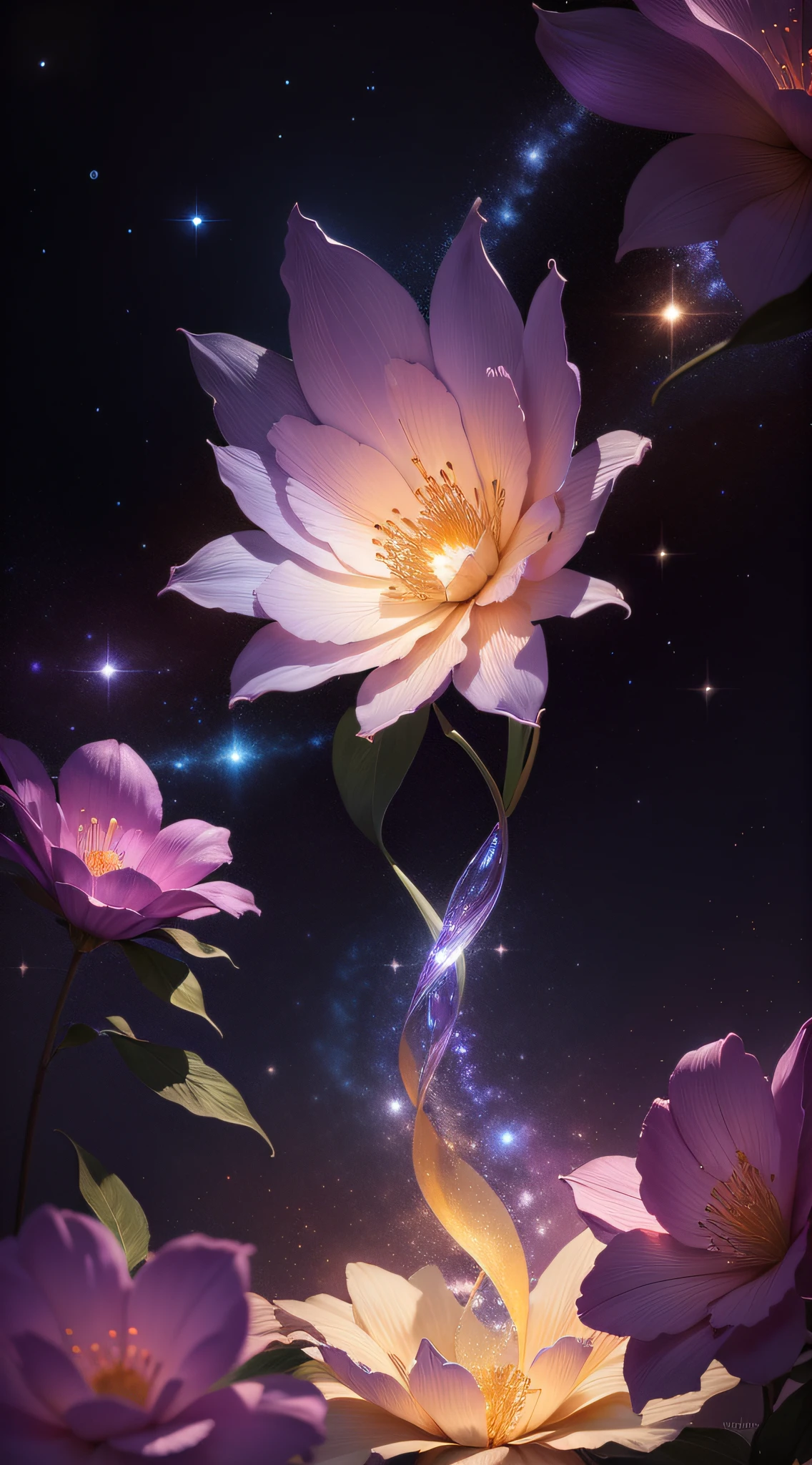 flor de cristal, fantasia, galaxy, transparente, cintilante, cintilante, shining, colorido, magic photography, lighting dramatic, Foto realism, ultra-detalhado, 4k, profundidade de campo, alta resolução