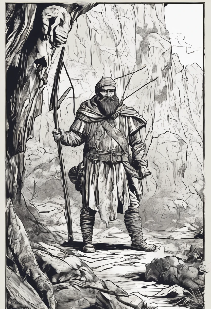 Grupo de aventureiros em uma caverna, com tochas acesas, creating an atmosphere of mystery and adventure. Dwarf Wizard with long beard and powerful magic spells. Elfo guerreiro com arco e flechas, demonstrando habilidade e destreza. Human archer with a frightened expression, reflecting the tension of the moment. Estilo de desenho animado, com elementos do estilo anime.