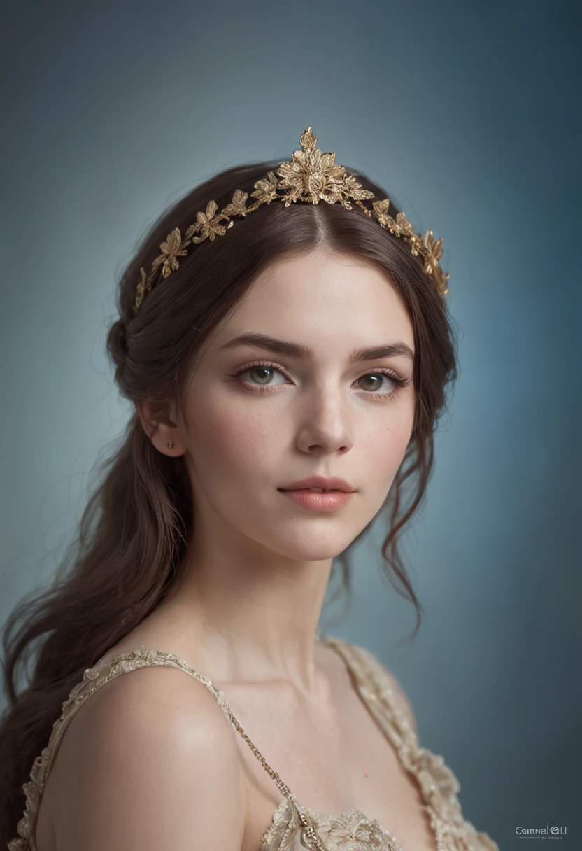 a drawing of a beautiful woman,Venus, Beautie , Queen of Heaven, Beautiful Art, painting of beautiful, Beautiful depiction, Portrait of Venus, Greek art, rosen maiden, Sacred and beautiful, with a blue background, Boregov, guweiz masterpiece, The Ideal Woman、Smile
