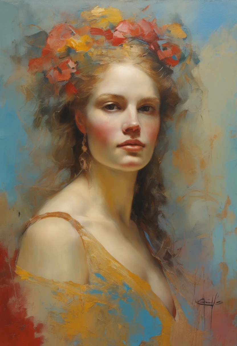 a drawing of a beautiful woman,Venus, Beautie , Queen of Heaven, Beautiful Art, painting of beautiful, Beautiful depiction, Portrait of Venus, Greek art, rosen maiden, Sacred and beautiful, with a blue background, Boregov, guweiz masterpiece, The Ideal Woman、Smile