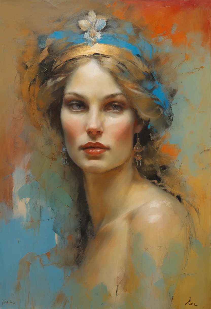 a drawing of a beautiful woman,Venus, Beautie , Queen of Heaven, Beautiful Art, painting of beautiful, Beautiful depiction, Portrait of Venus, Greek art, rosen maiden, Sacred and beautiful, with a blue background, Boregov, guweiz masterpiece, The Ideal Woman、Smile