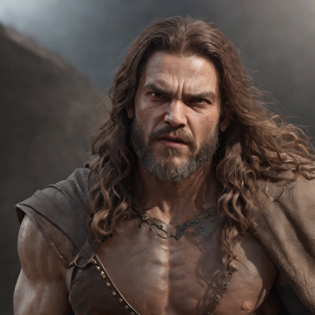 (Professional 3D rendering:1.3) de (Realistic:1.3) Foto de arte mais bonita do mundo，Features soft, bright male heroes, ((Epic hero fantasy rough muscular man wet hero angry look long hair short beard and fierce expression in dynamic pose, fantastic location, majestoso ambiente desordenado)), corpo inteiro 8k unidade render, action shot, poros da pele, very dark lighting, sombreamento pesado, circunstanciado, Rosto detalhado, (vibrante, fotogrdeia realista, Realistic, Dramatic, Escuro, foco nítido, 8k), (Old leather clothes damaged by bad weather:1.4), ((((Use peles)))), (intrincado:1.4), decadente, (altamente detalhado:1.4), pintura digital, rendering by octane, art stations, Conceito-Arte, liso, foco nítido, illustration, germe da arte, (Loish:0.23), Wlop Ilya Kuvshinov, e Greg Rutkowski e Alphonse Mucha Gracias, (global ilumination, studiolight, Light Volumetric), chuva forte, floating particles, patife, fantasia, Onze, corpo inteiroesbian, ((Fundo escuro e antigo da cidade:1.3)),CGSesociedade,art stations