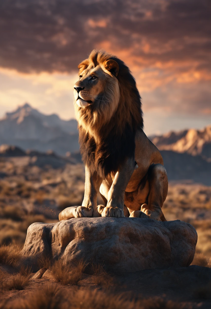 Lion with golden crown seated on his throne as an ultra-realistic 4k king