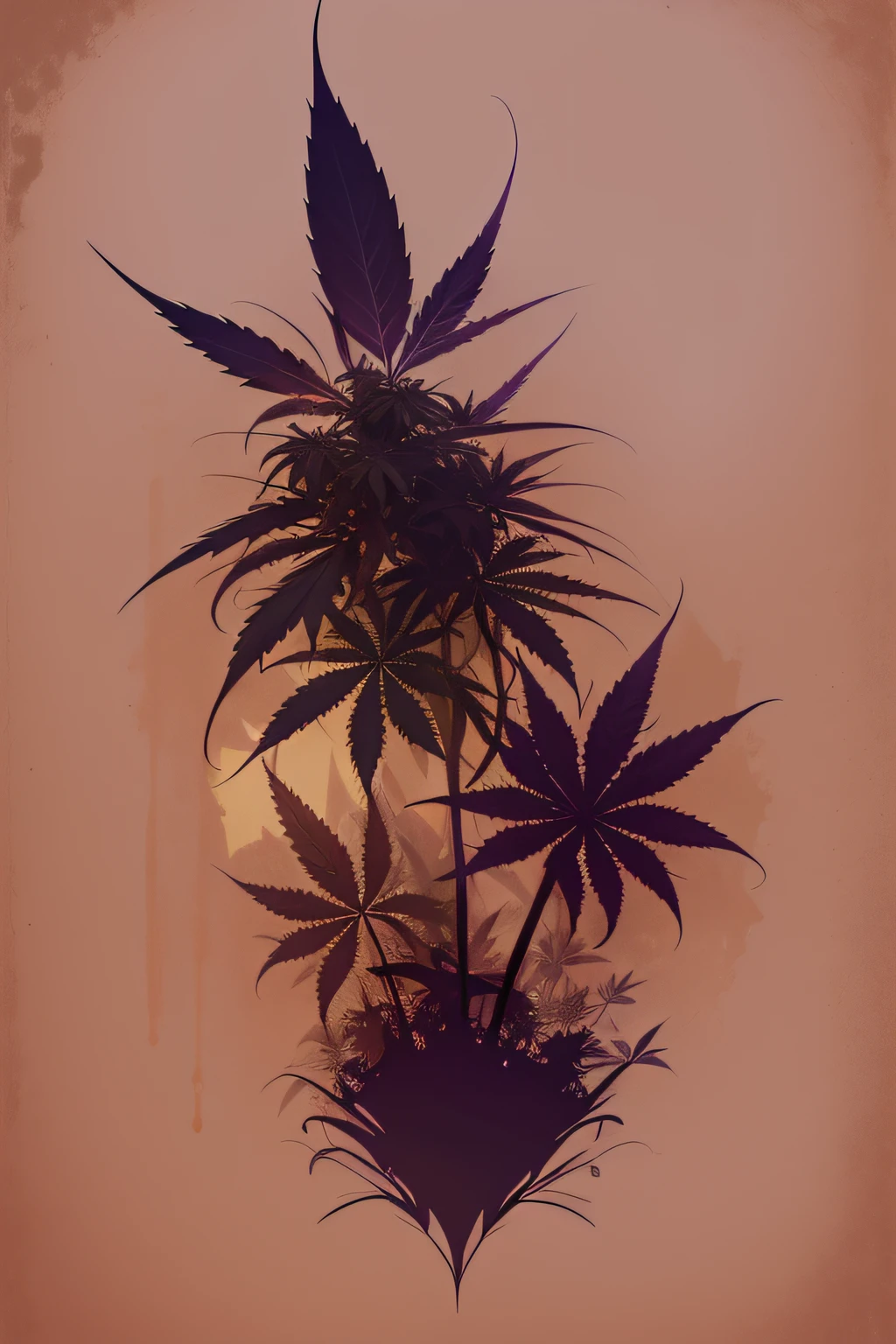 cannabis, 2d, estilo desenho animado, purple and sepia