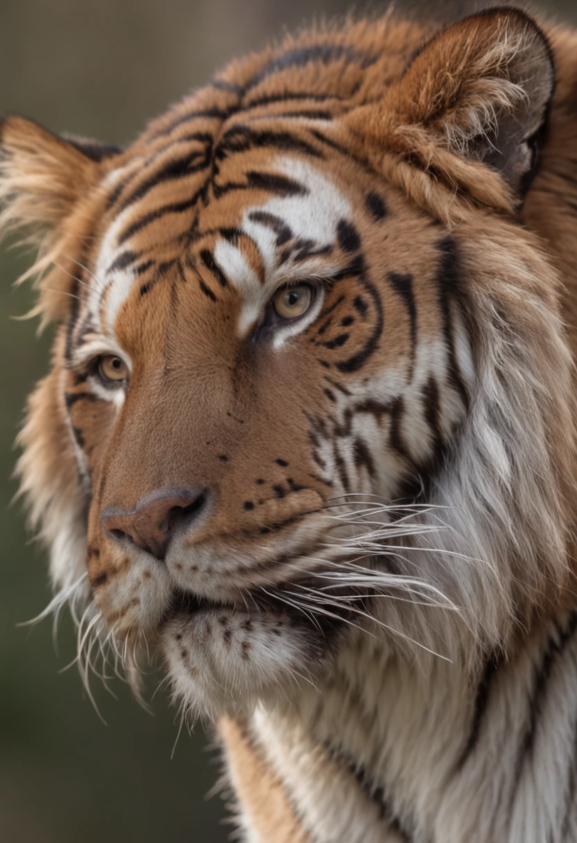 A close-up of a tiger's fur, with intricate details of the individual hairs and subtle variations in color and texture.