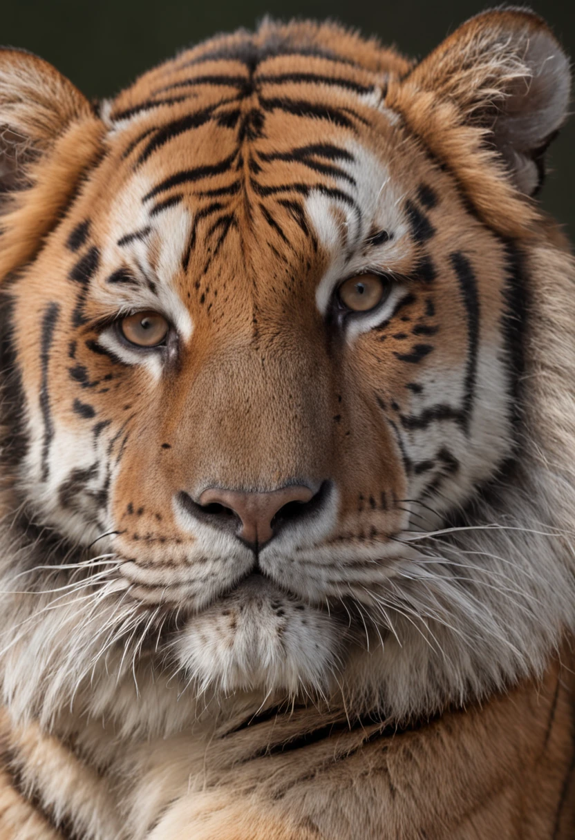 A close-up of a tiger's fur, with intricate details of the individual hairs and subtle variations in color and texture.