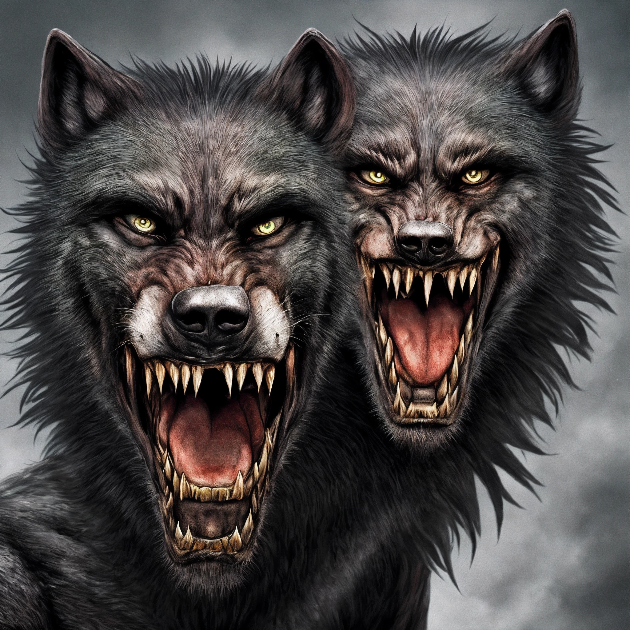 the transformation of a dark werewolf red eyes sharp teeth and strong claws