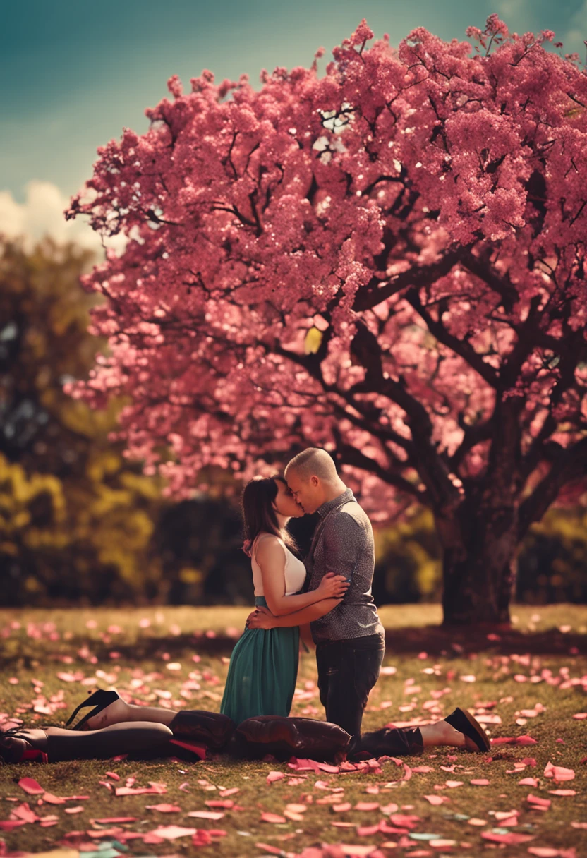 Have your boyfriend and girlfriend kiss passionately in a park under a heart-shaped tree