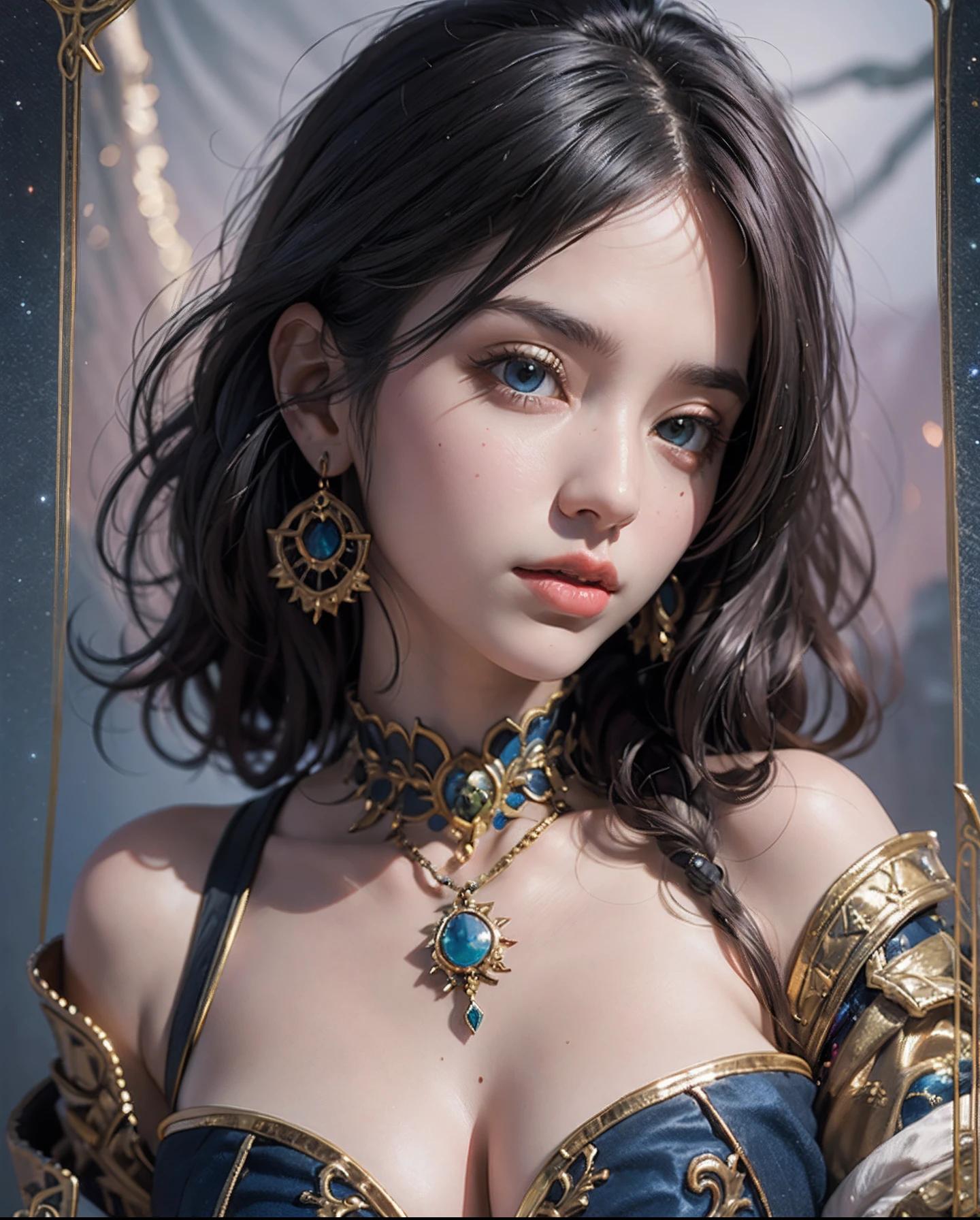 (Extremely detailed+Ultra-realistic) esoteric+Gypsy Sorceress Casting Tarot Cards、short-cut