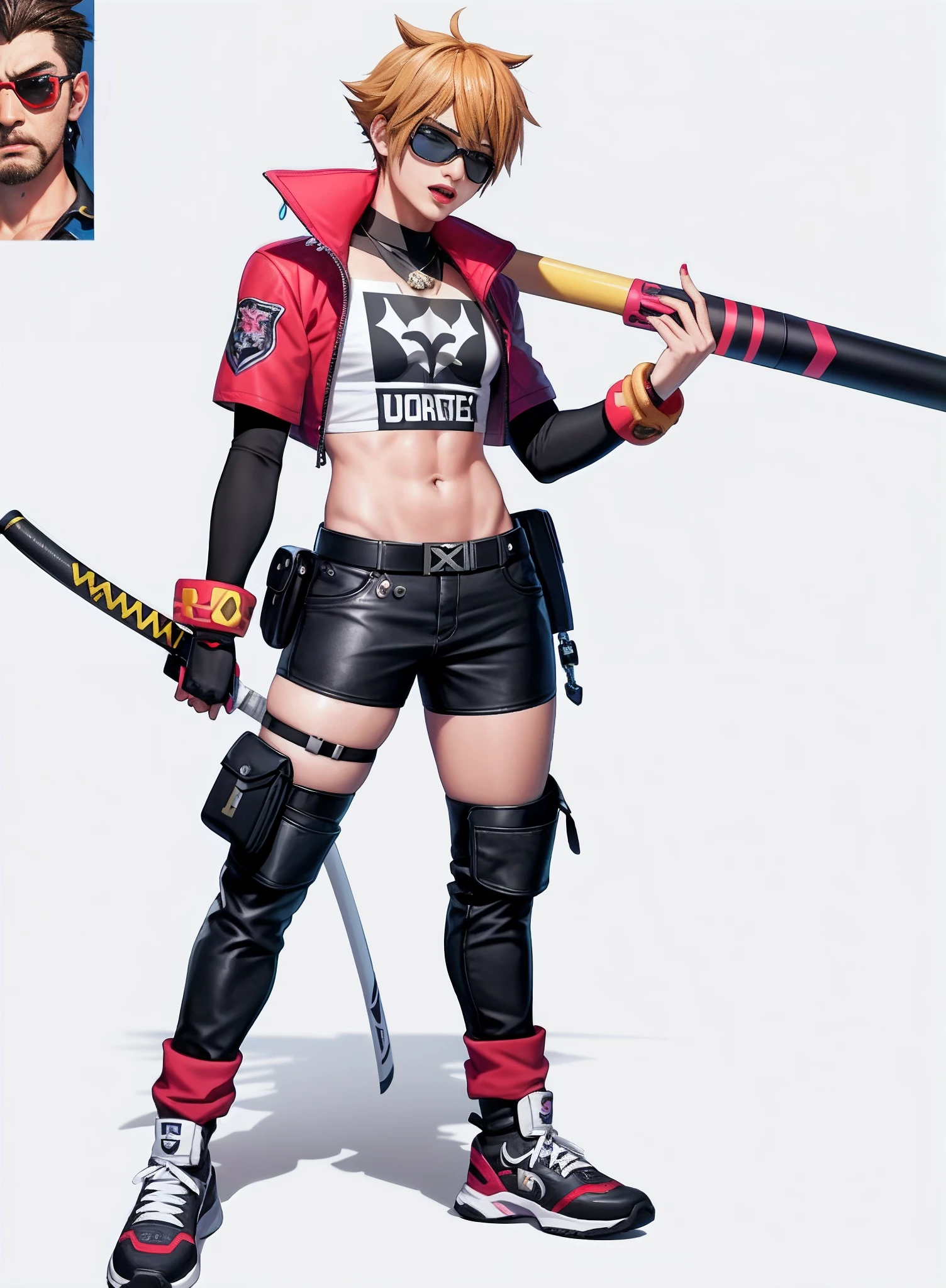 A boy with,Cool cool handsome with pink sunglasses,Change the color,It doesn't look like the one on the picture,Add a red bib,Close-up of a man holding a baseball bat and wearing a helmet, fighting game character, Katana Zero video game character, As a character in Tekken, videogame character, kda, as an overwatch character, from kingdom hearts, Sora, as an overwatch character, 《Overwatch》Brigitte, joker as naruto, Main character, character art the contra, Genshin impact's character