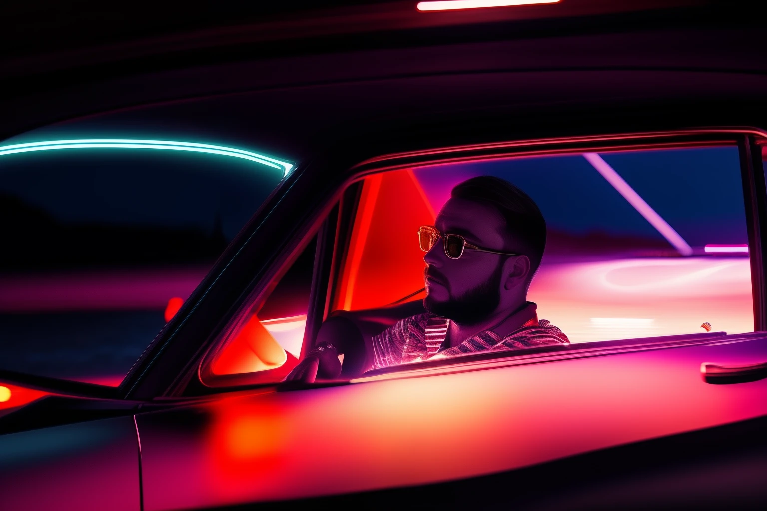 Driving in night on highway full high resolution 8k keep this person more prominent make a night scene