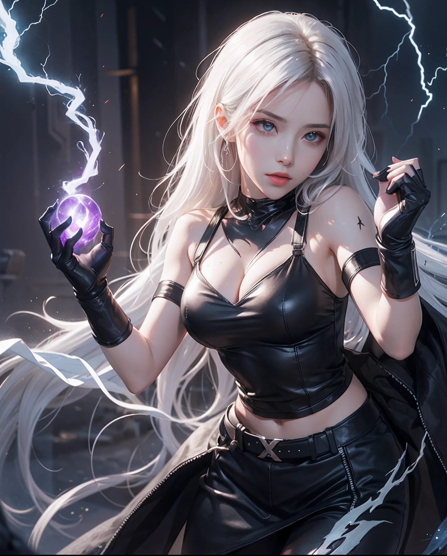 1Beautifulwoman,ff Tifa, X-Menstorm, Lightning is in your hands, Homogeneous symbionts, Venom,, pure white hair, skirt by the,glowing light eyes