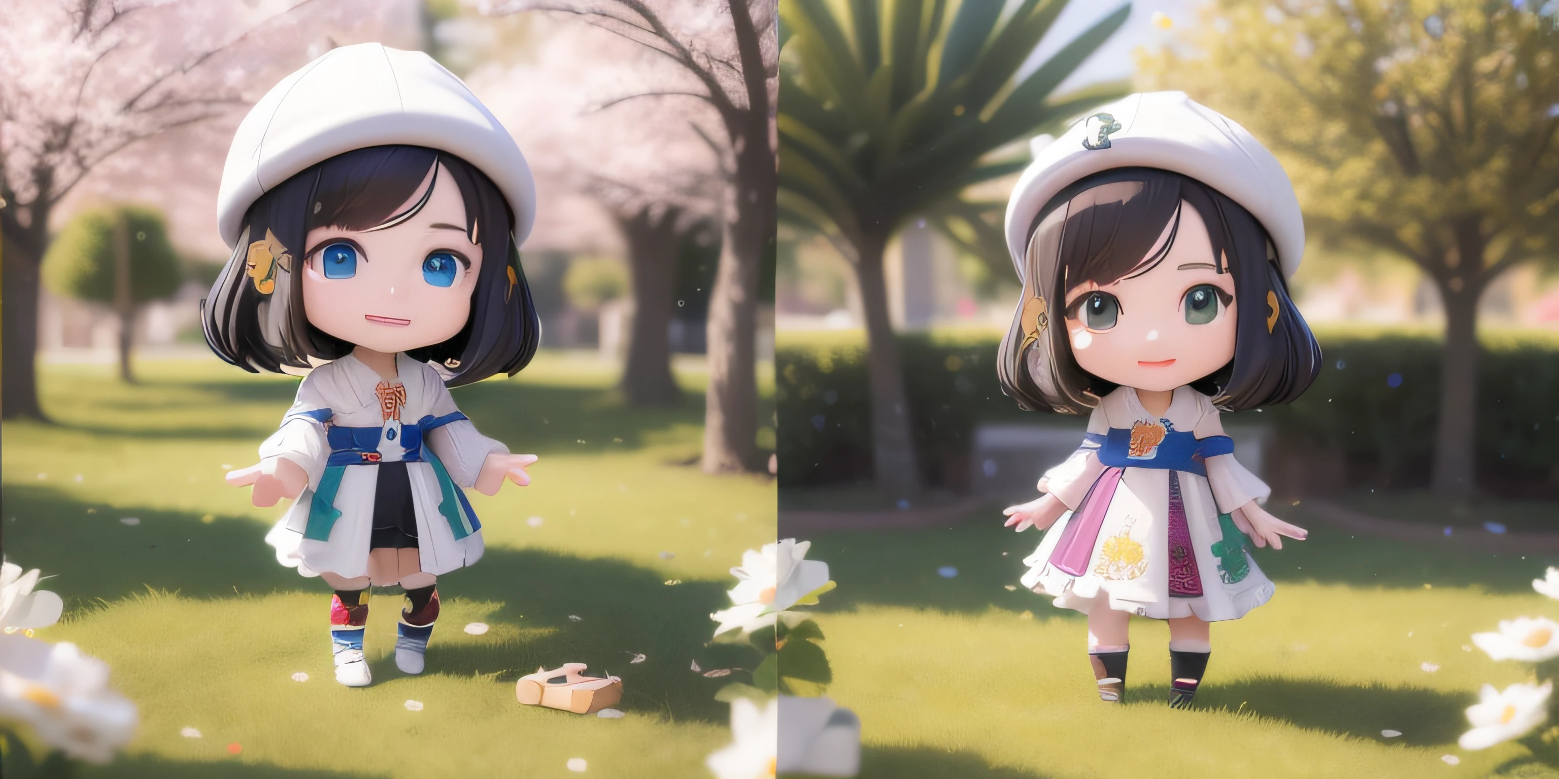 Anime characters in a park with flowers and trees, style as nendoroid, cute 3 d render, anime styled 3d, Cute detailed digital art, Stylized anime, Realistic anime 3 D style, pop japonisme 3 d ultra detailed, Guviz-style artwork, Nendoroid 3D, animation style render, anime highly detailed