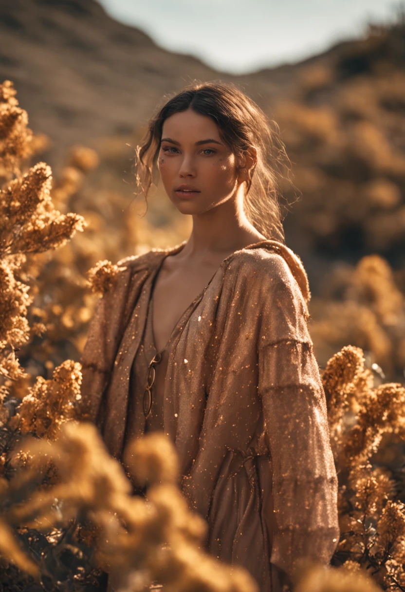 a commercial photo of the young instagram model, sparklecore, appropriation artist, shiny/glossy, clear edge definition, unique and one-of-a-kind pieces, light brown and light amber,Fujifilm X-T4, Sony FE 85mm f/1.4 GM --ar 45:56 --q 2 --s 750 --style raw --v 5.1 --v 5