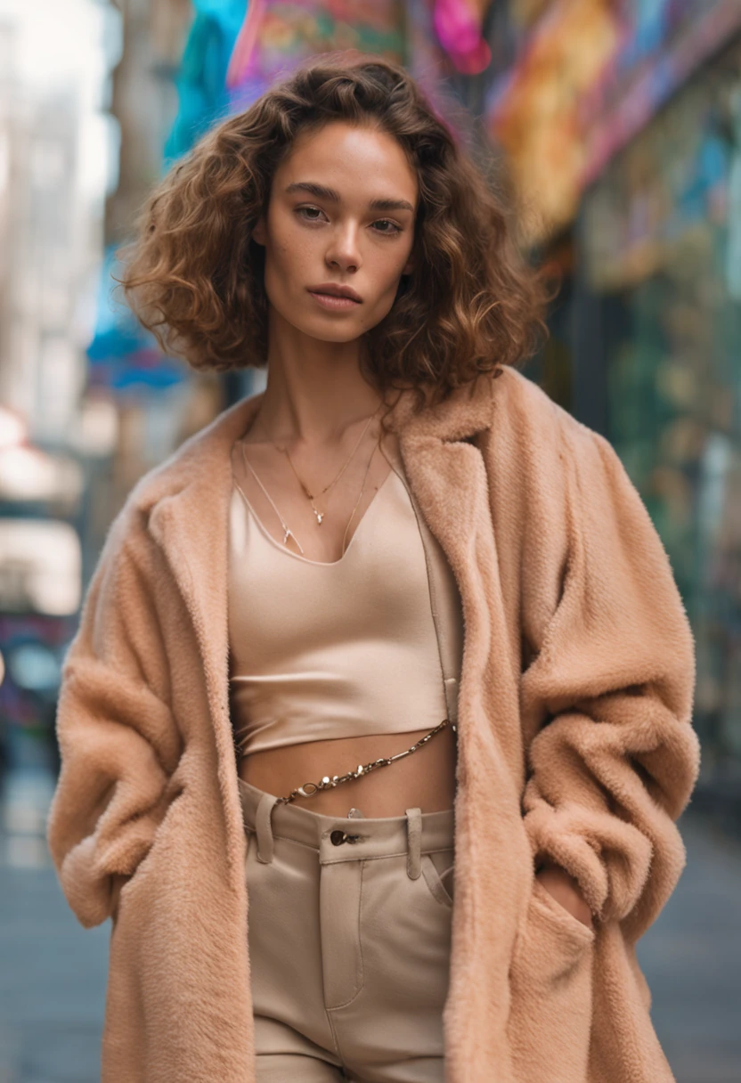 a commercial photo of the young instagram model, sparklecore, appropriation artist, shiny/glossy, clear edge definition, unique and one-of-a-kind pieces, light brown and light amber,Fujifilm X-T4, Sony FE 85mm f/1.4 GM --ar 45:56 --q 2 --s 750 --style raw --v 5.1 --v 5