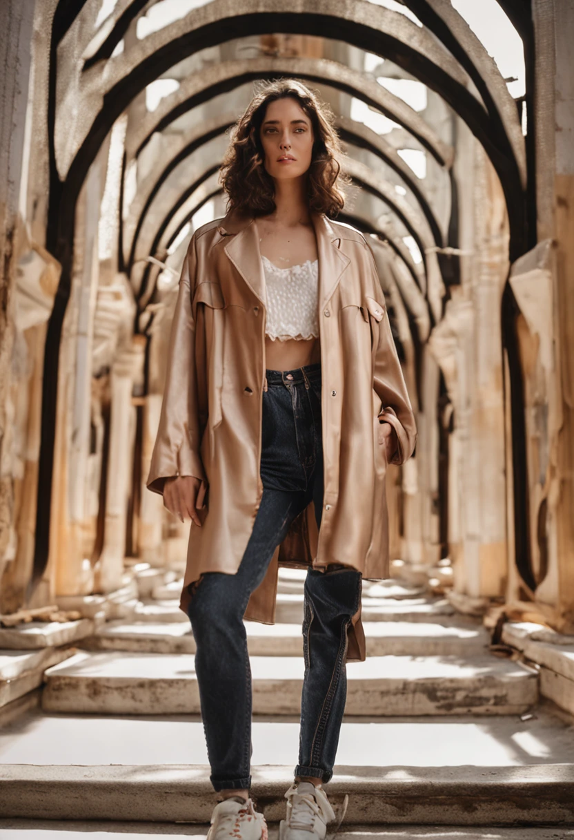a commercial photo of the young instagram model, sparklecore, appropriation artist, shiny/glossy, clear edge definition, unique and one-of-a-kind pieces, light brown and light amber,Fujifilm X-T4, Sony FE 85mm f/1.4 GM --ar 45:56 --q 2 --s 750 --style raw --v 5.1 --v 5