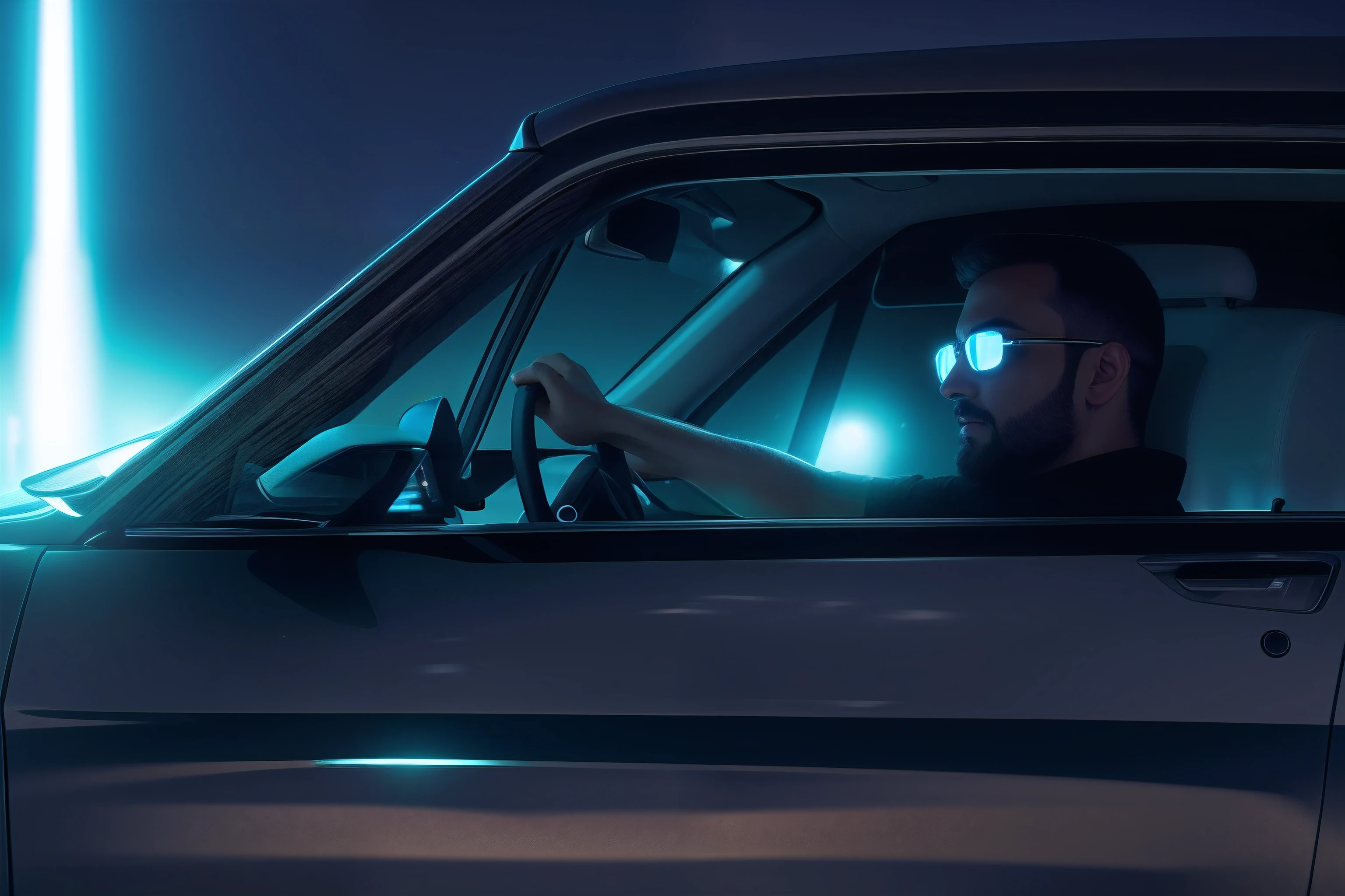 Make person more realistic 8k full high resolution driving in night on high way