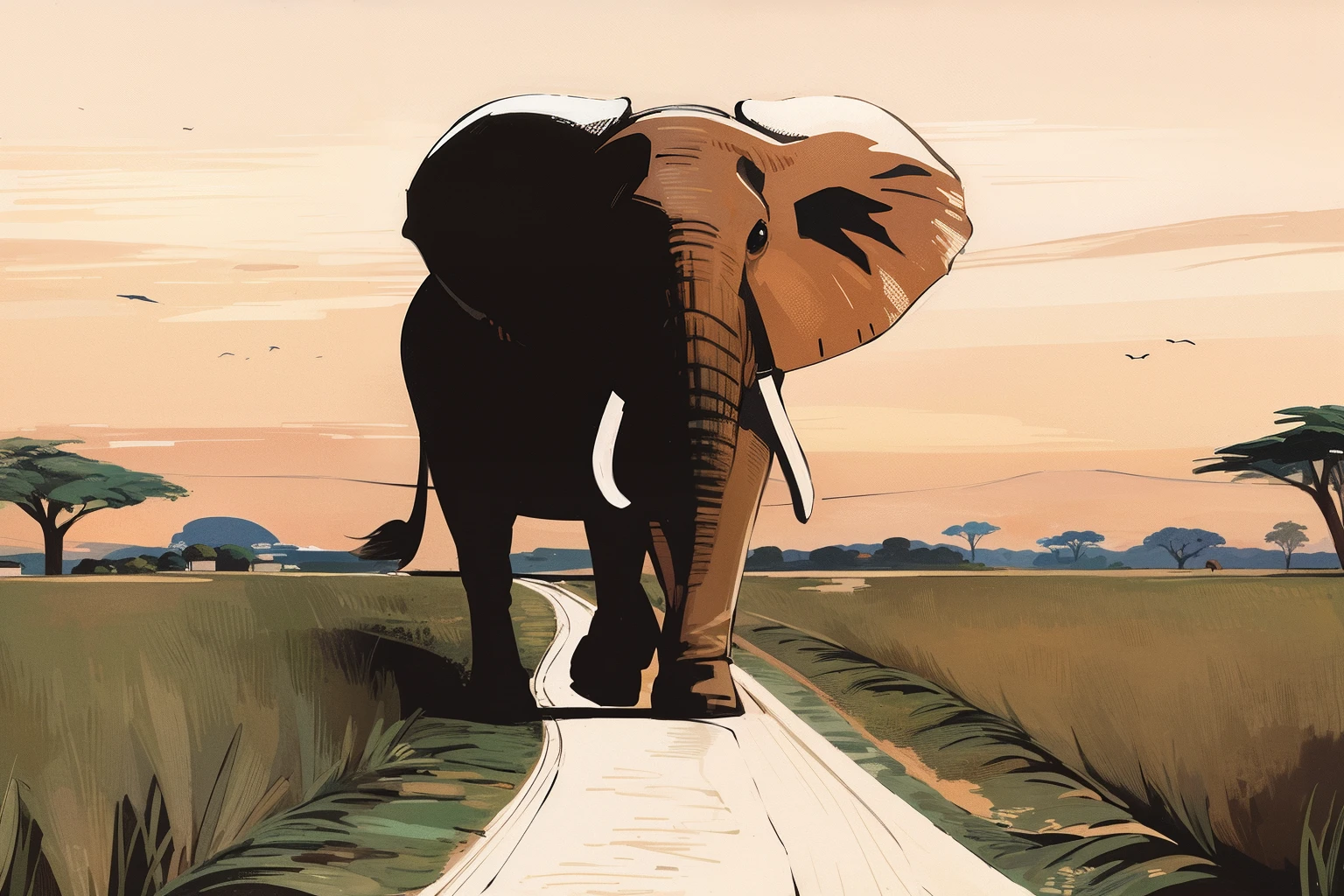 elefante en la sabana, marfil blanco